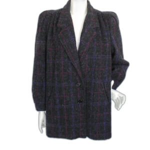 NEW YORK GIRL Jacket, 14/16, Vintage, Plaid Tweed, POCKETS, Overcoat, 2 button
